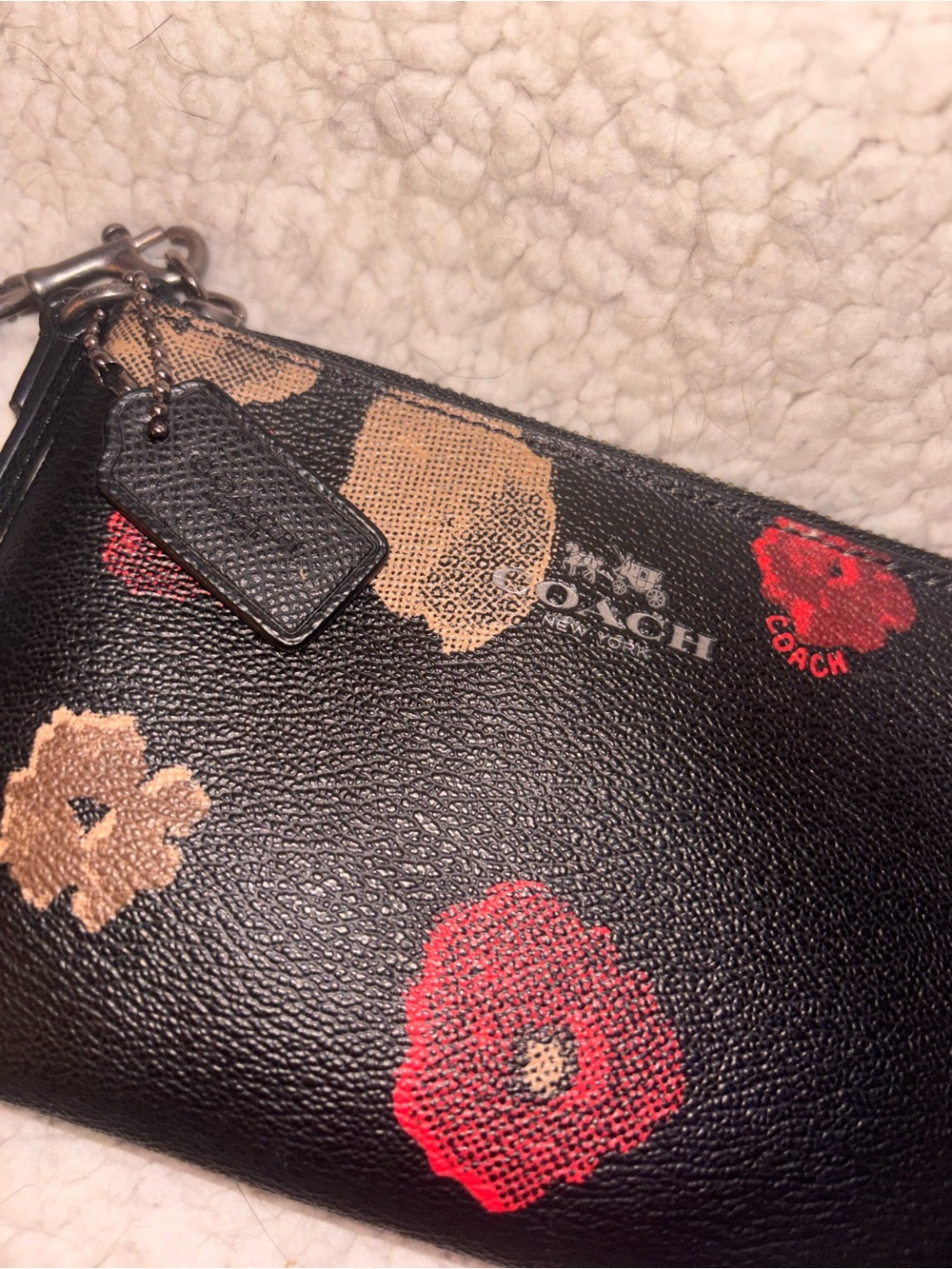 Coach Floral Print Black Wristlet Poppy Flower Zip Clutch - Picture 2 of 6